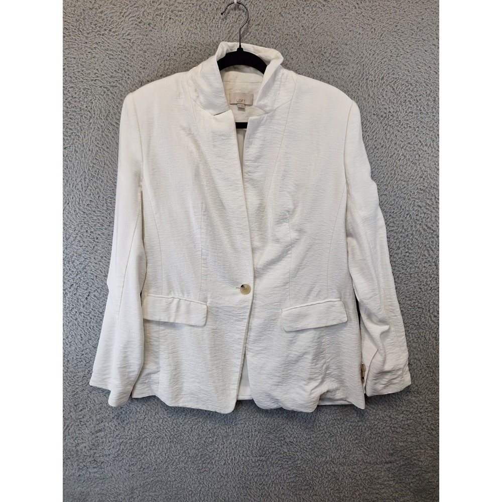 LOFT‎ Textured Blazer Jacket Womens 10 White Formal Lightweight Single Breasted